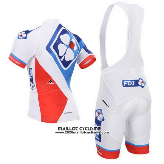 2015 Maillot Ciclismo FDJ Blanc et Bleu Manches Courtes et Cuissard